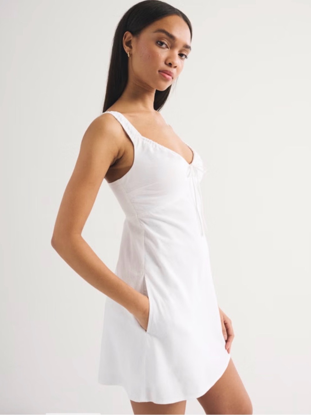 Abercrombie & Fitch White Sleeveless Tie-Front Mini Dress